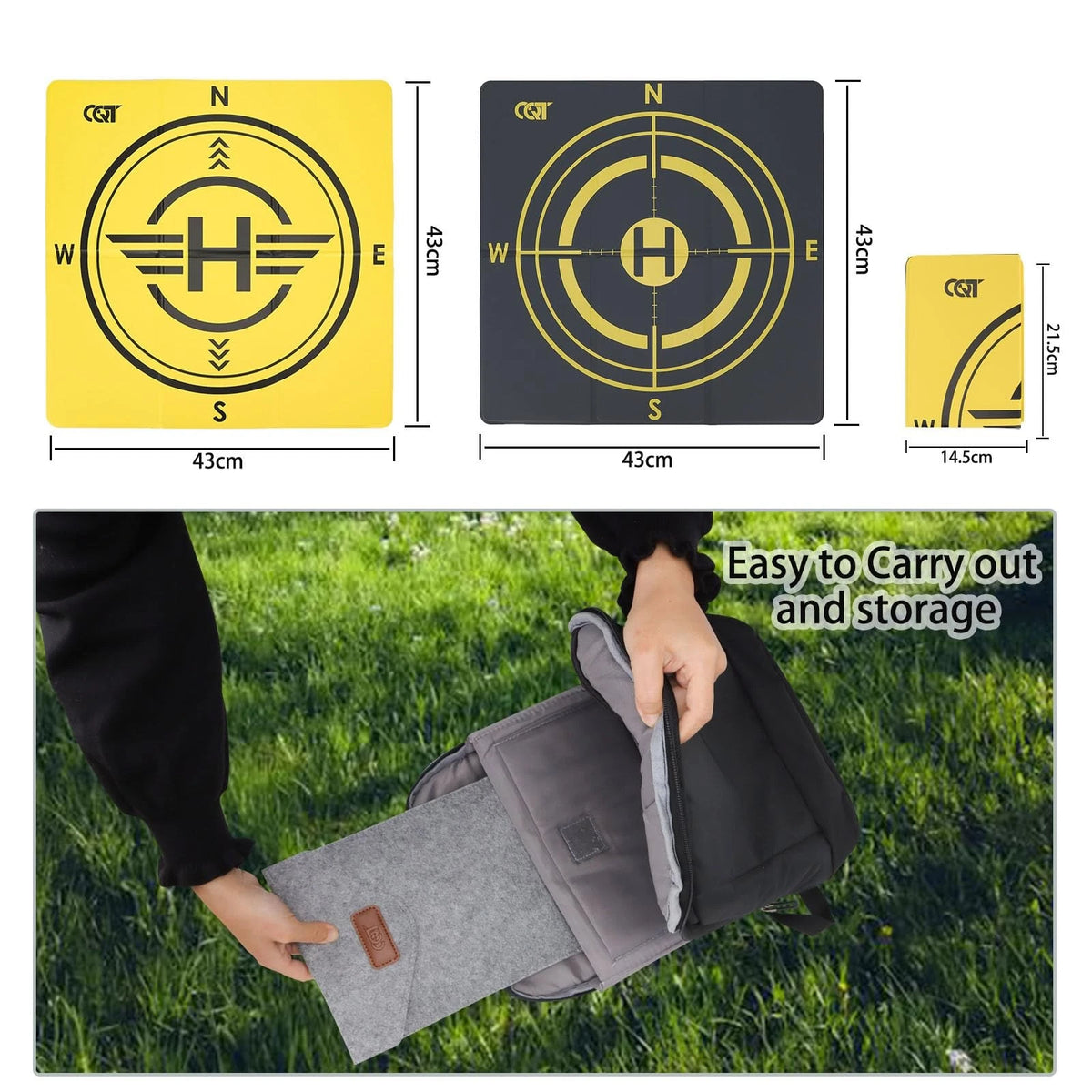 CQT Drone Landing Pad Universal Waterproof Weighted Portable Yellow+Dark Gray