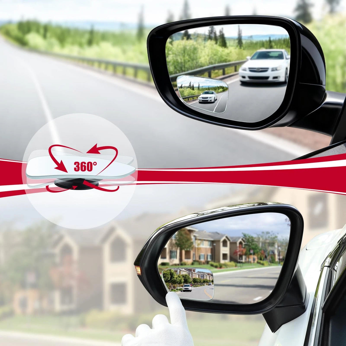 LivTee Blind Spot Car Mirror, HD Glass Frameless Adhesive Mount, Wedge-Shaped