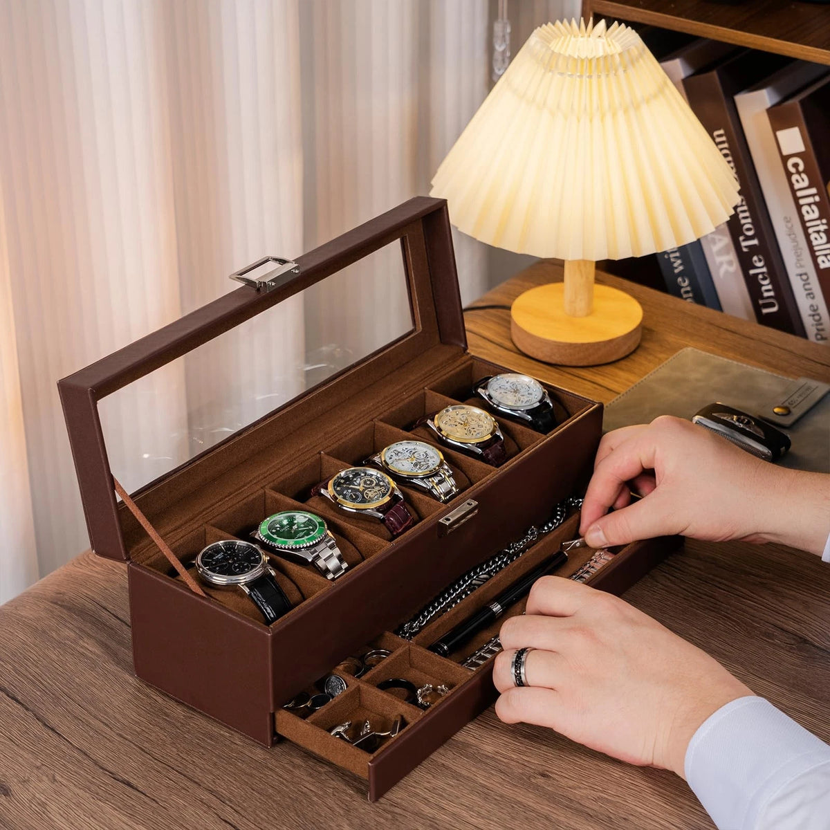 ProCase Watch Box, Fathers Day Gift for Dad, 6 Slot Watches 6-Slot, Espresso