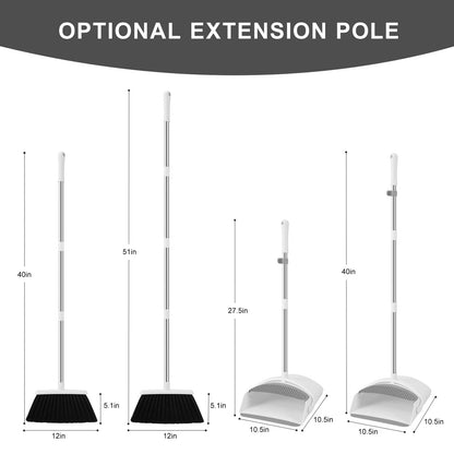 BSKLIN Broom and Dustpan Set for Home, 52" Long Handle Standing Small, White