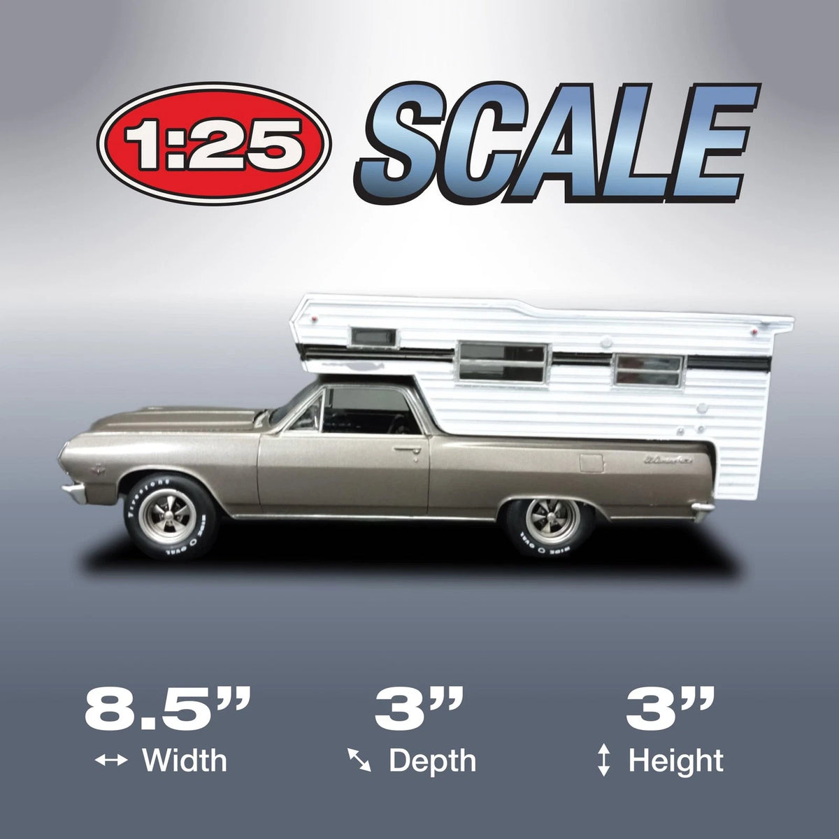 AMT 1965 Chevy El Camino w/Camper 1:25 Scale 8.25 inches long, Molded Color