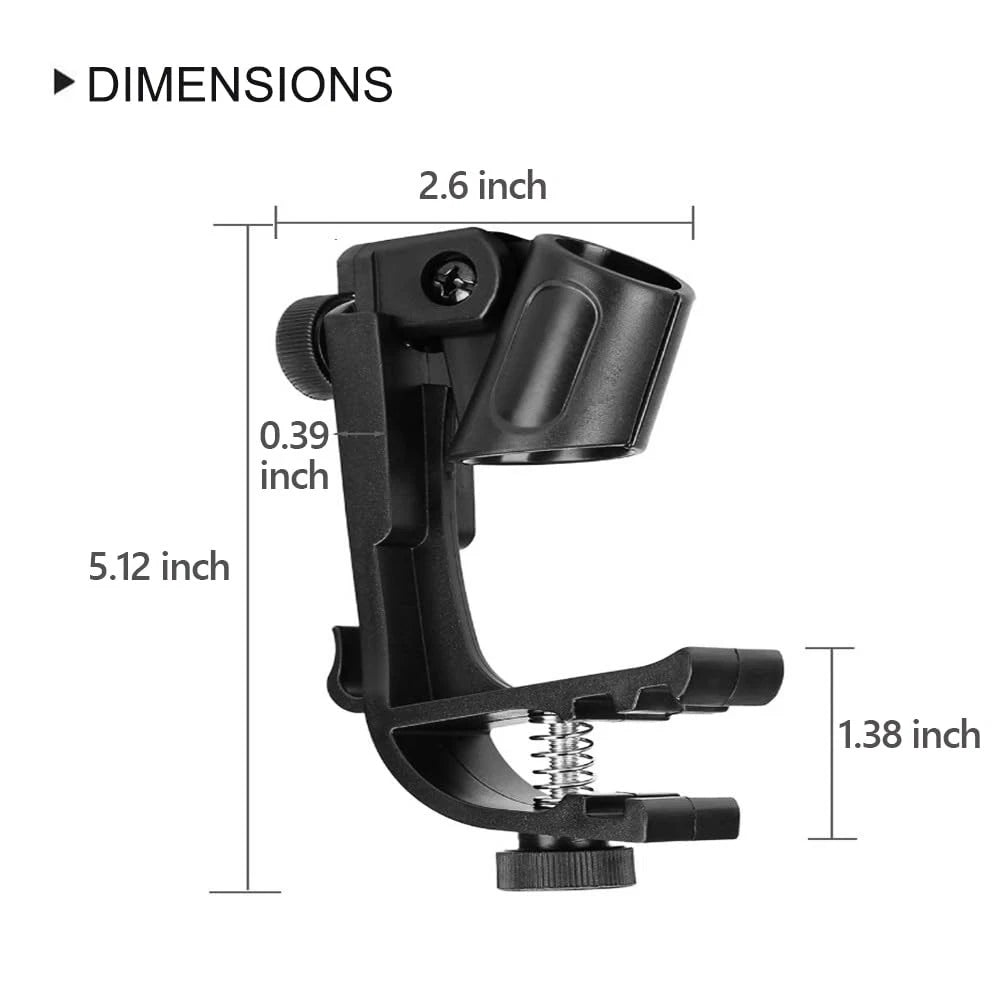 Adjustable Drum Rim Mic Clips - Microphone Mount Clamp (Pack of 2) Black
