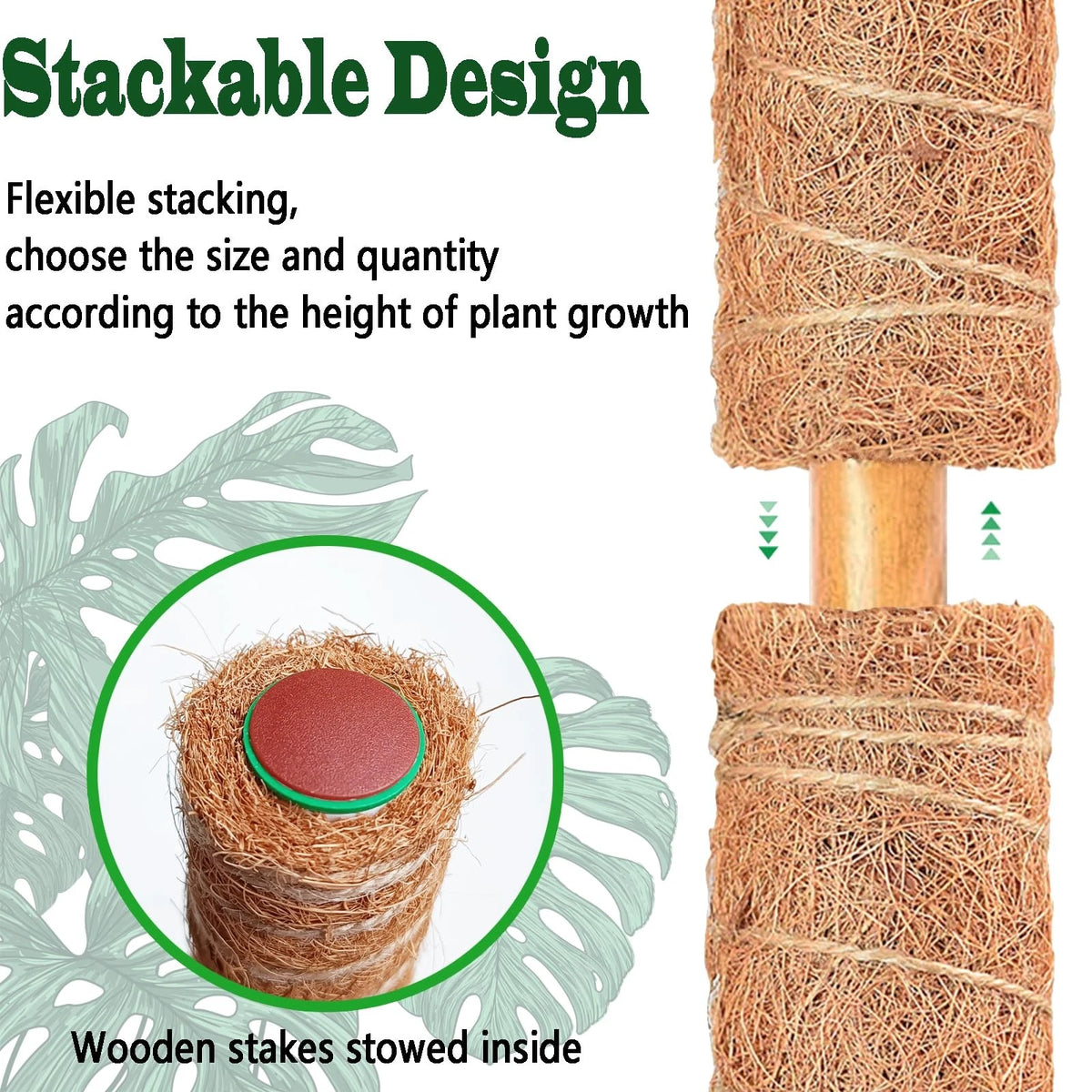 2 Pack 21 Inch Moss Poles, Stackable Pole for Plants 2 pack 21in, Brown