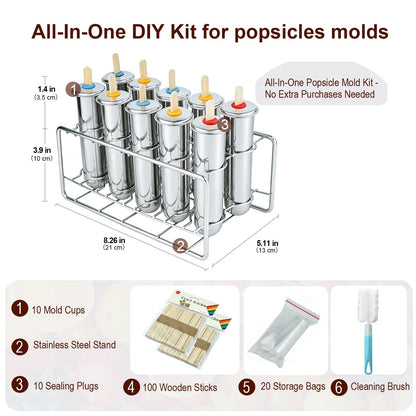 Stainless Steel Popsicle Molds, Set of 10 Metal Ice 10, 10