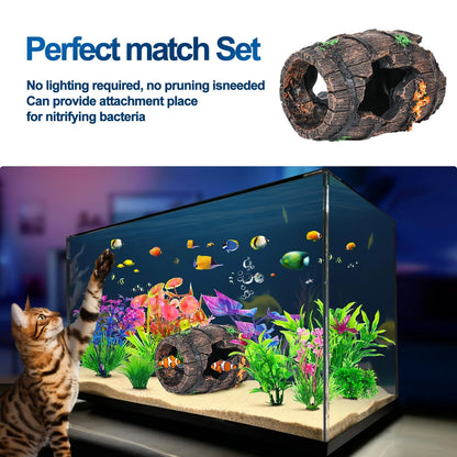 CousDUoBe Fish Broken Barrel Decor Tank Decorations Betta 9 Pcs, Brown