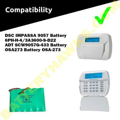 6PH-H-4/3A3600-S-D22 7.2v 3600mAh Ni-MH DSC IMPASSA 9057 Battery Wireless...
