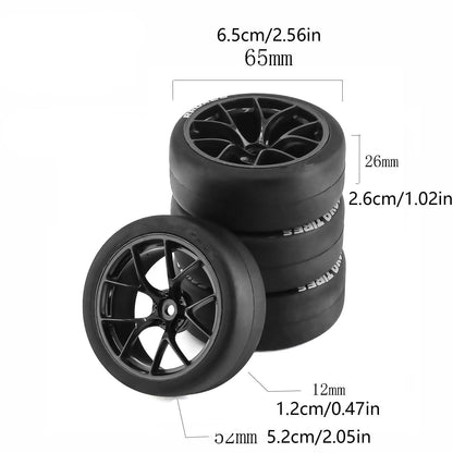 4* Upgrade  65mm 1/10 RC Car Tires & Wheels Rims 12mm Hex Hub For Tamiya TT01.