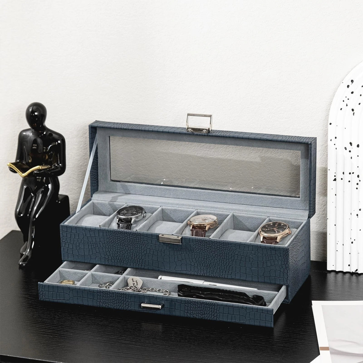 ProCase Watch Box, 6 Slot Watches Display Case with 6-Slot, Croc Cobalt Blue