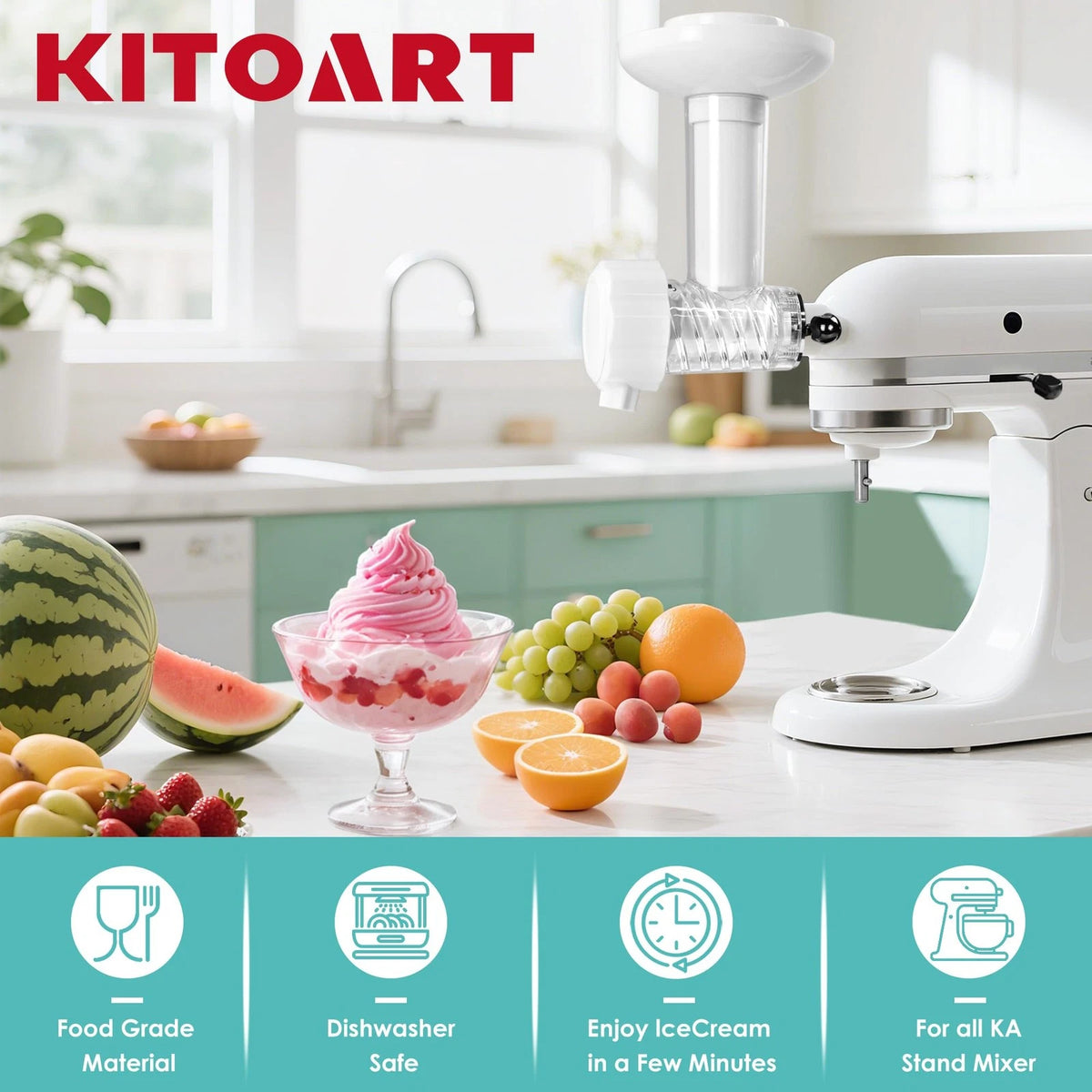 Frozen Fruit Ice Cream Attachment for Kitchenaid Stand Mixer, standard, white