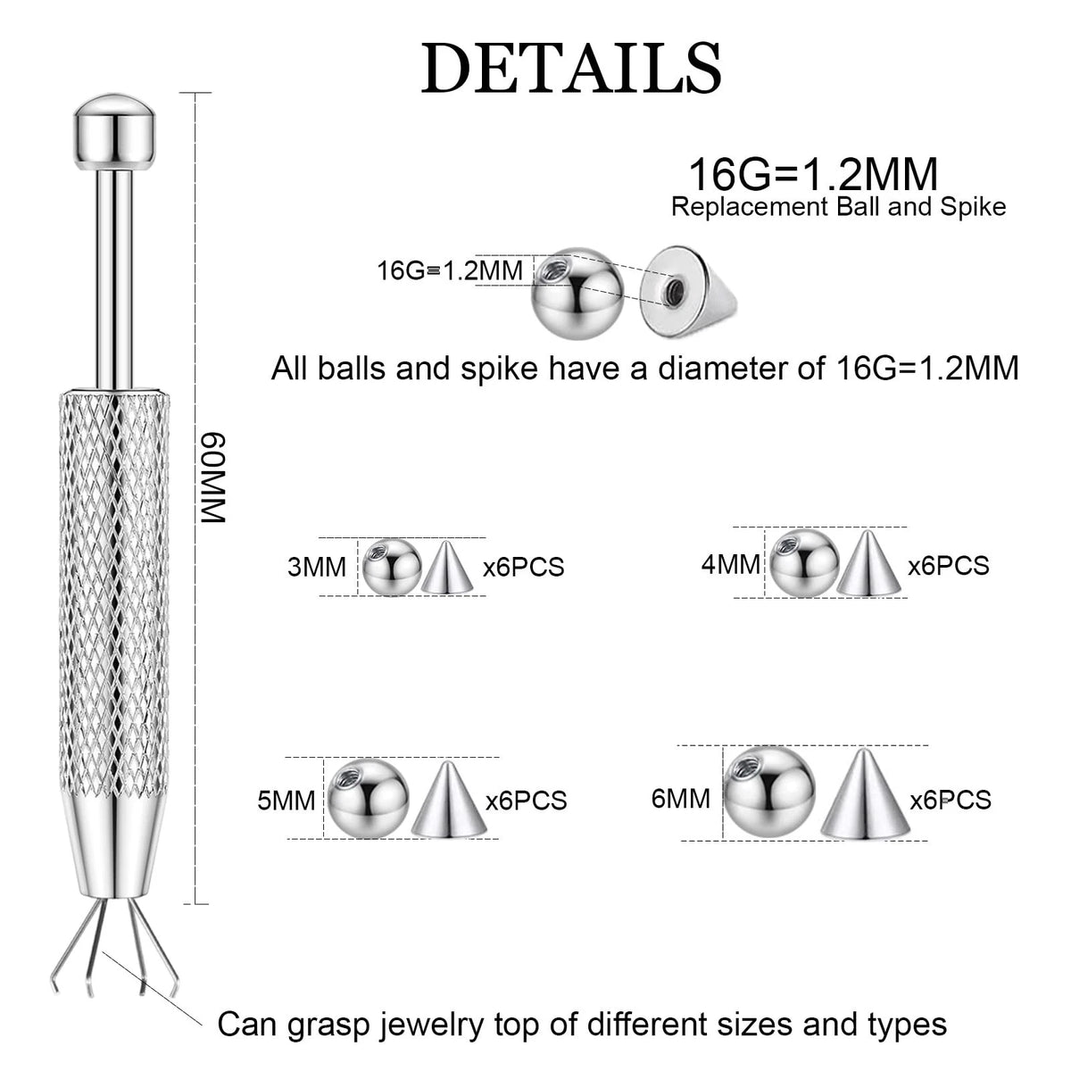 LORACOXS 48PCS Replacement Balls and 3/4/5/6MM, Ball&Spike 3-4-5-6MM