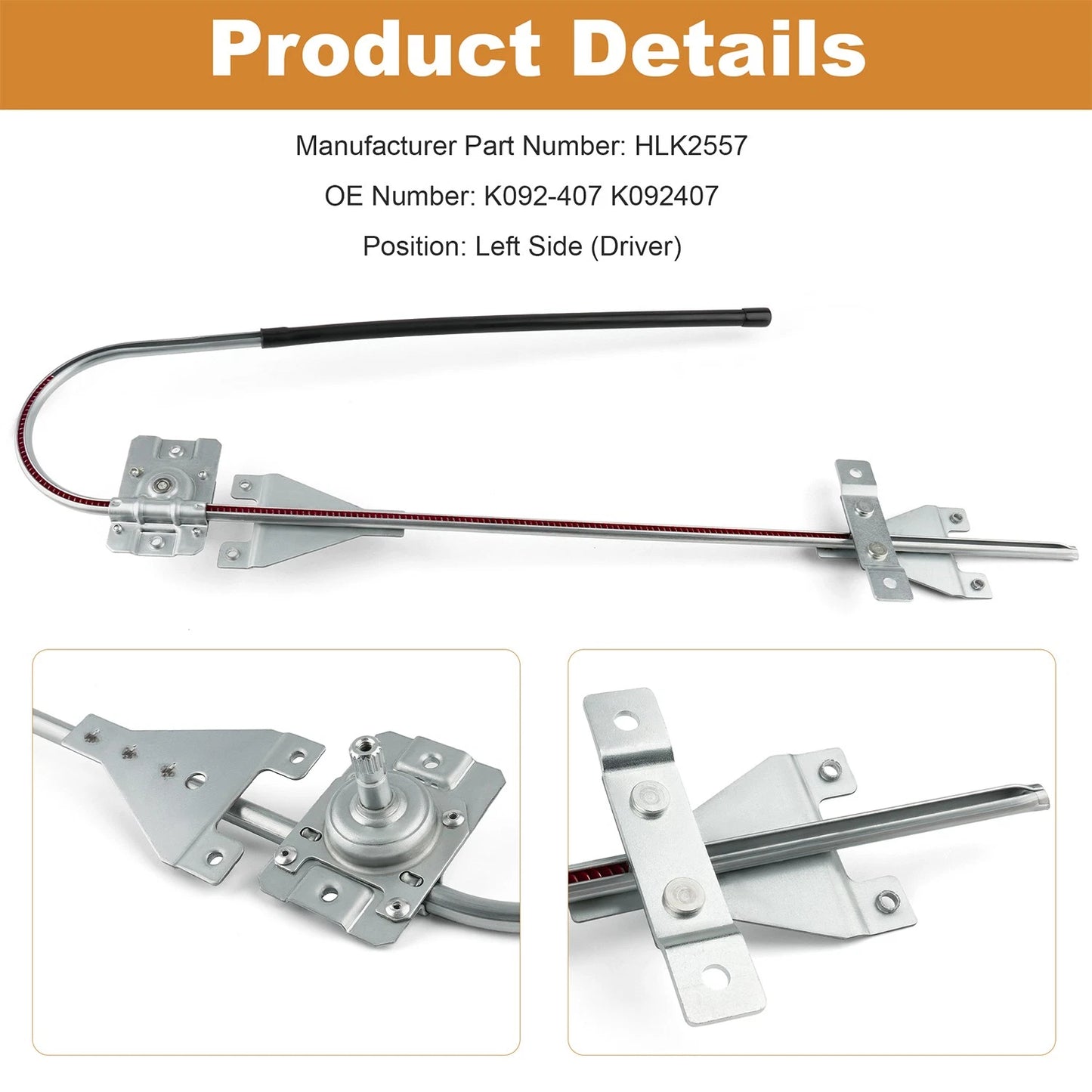Manual Window Regulator Assembly K092-407 Left Hand for Kenworth T600B 97-03