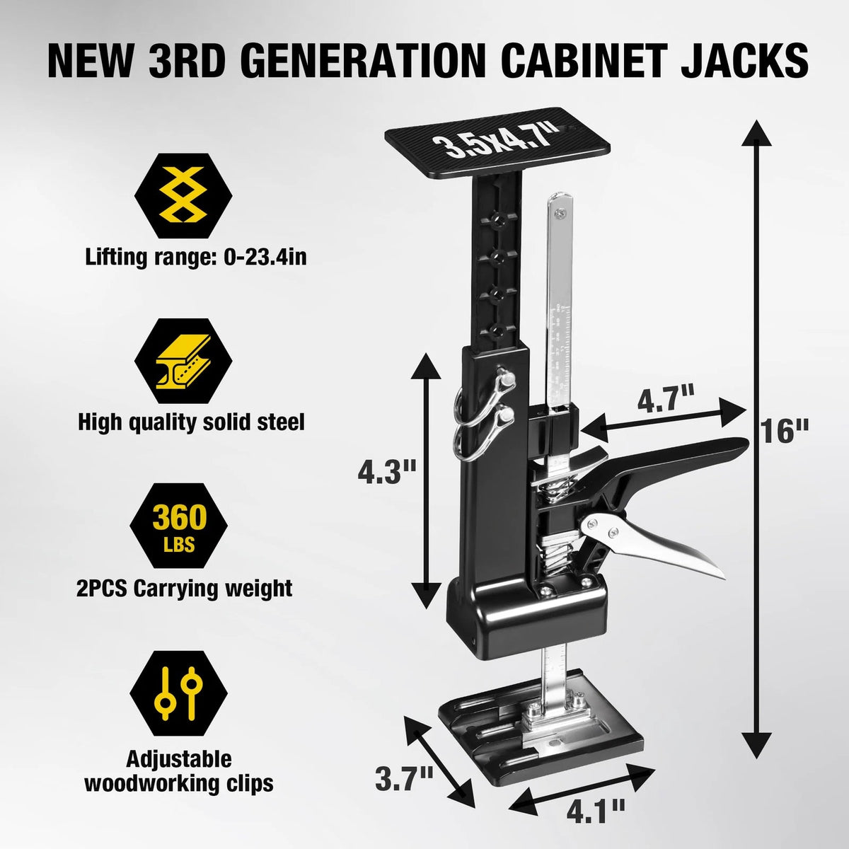 YELLOW JACKET Cabinet Jacks 2 Pack for Installing Cabinets, Labor black
