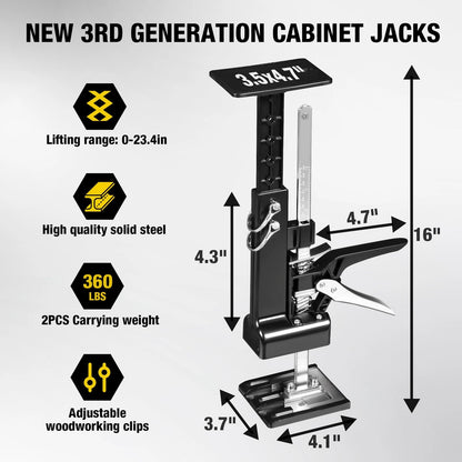 YELLOW JACKET Cabinet Jacks 2 Pack for Installing Cabinets, Labor black