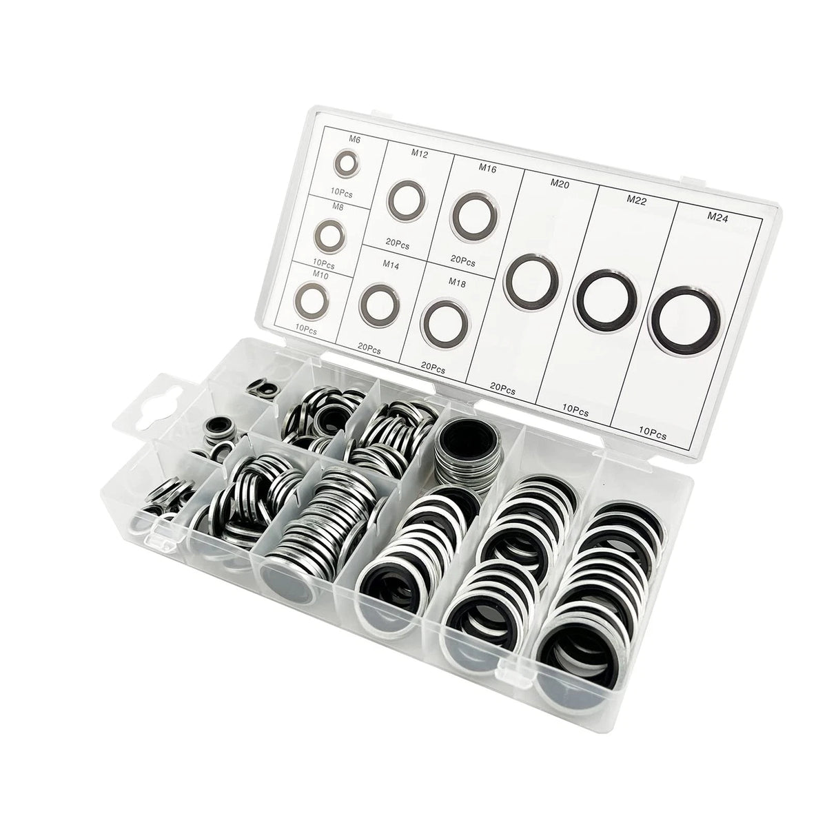 150Pcs Automotive Self-Centered Bonded Seal Gasket 6mm to 24mm, Silver