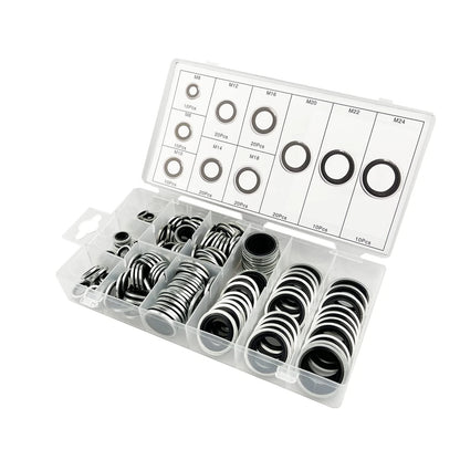 150Pcs Automotive Self-Centered Bonded Seal Gasket 6mm to 24mm, Silver