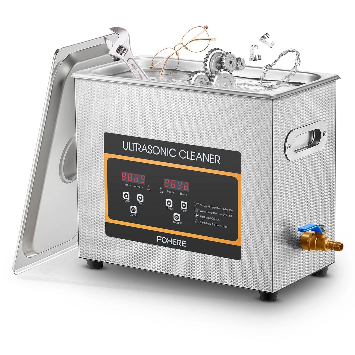 Ultrasonic Cleaner with Heater and Timer, Stainless Steel 6.5L, Silver