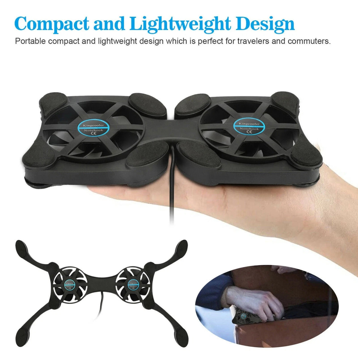 Dual USB Fan Cooler Pad for Laptop 7-15 Inch Adjustable Foldable Arms Low Noise