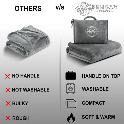 Fendox Travel 2-in-1 Blanket and Pillow – 8x11 inches, Gray