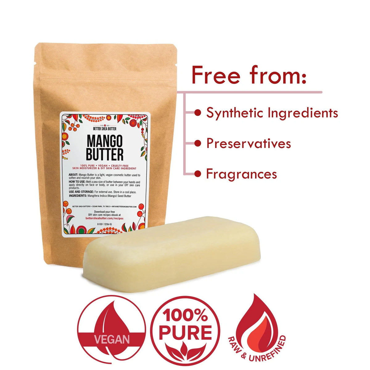 Raw Mango Butter -  Natural Skin and Hair 8 Ounce (Pack of 1), off-white