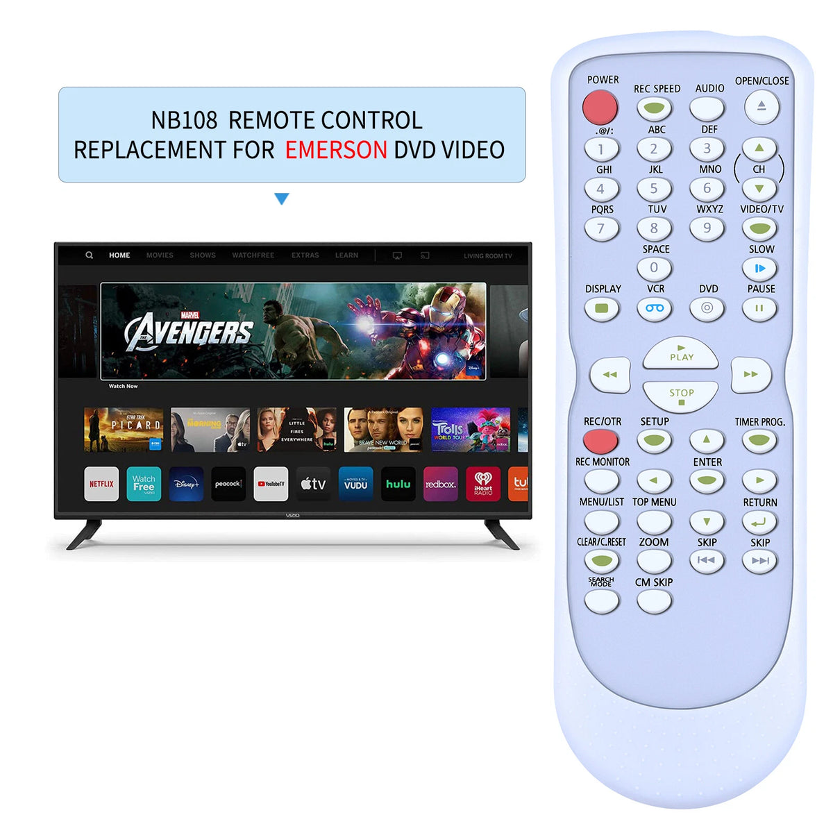 NB108 Remote Control For Emerson Sylvania DVD VCR Combo EDVR95E EWR20V4