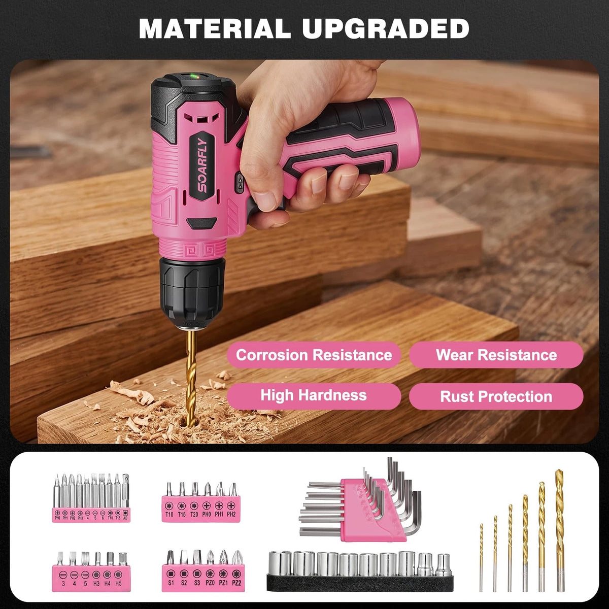 Tool Set, Kit for Home, 8V Cordless Drill 157PCS with Pink