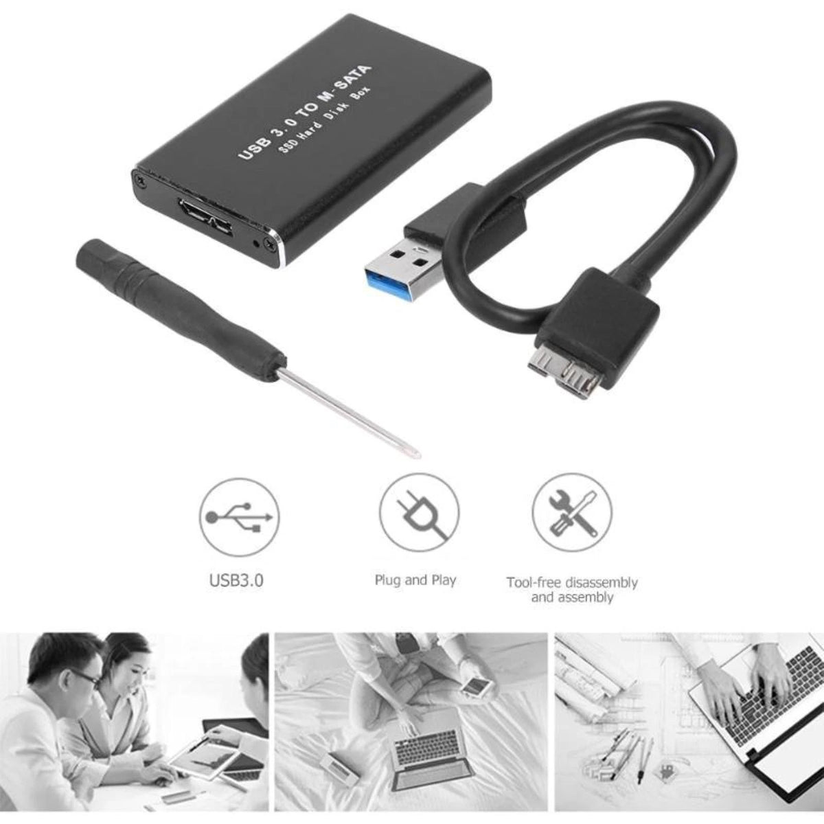 Dual-Size 30/50mm mSATA SSD Case USB3.0 6Gbps High-Speed Transfer Driver-Free