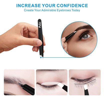 Pefei Tweezers Set - Professional Stainless Steel 4 Piece set, Black