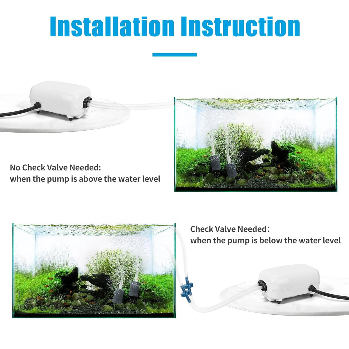 AQUANEAT Aquarium Air Pump, 100gal Fish Tank 20-100 Gallons, White