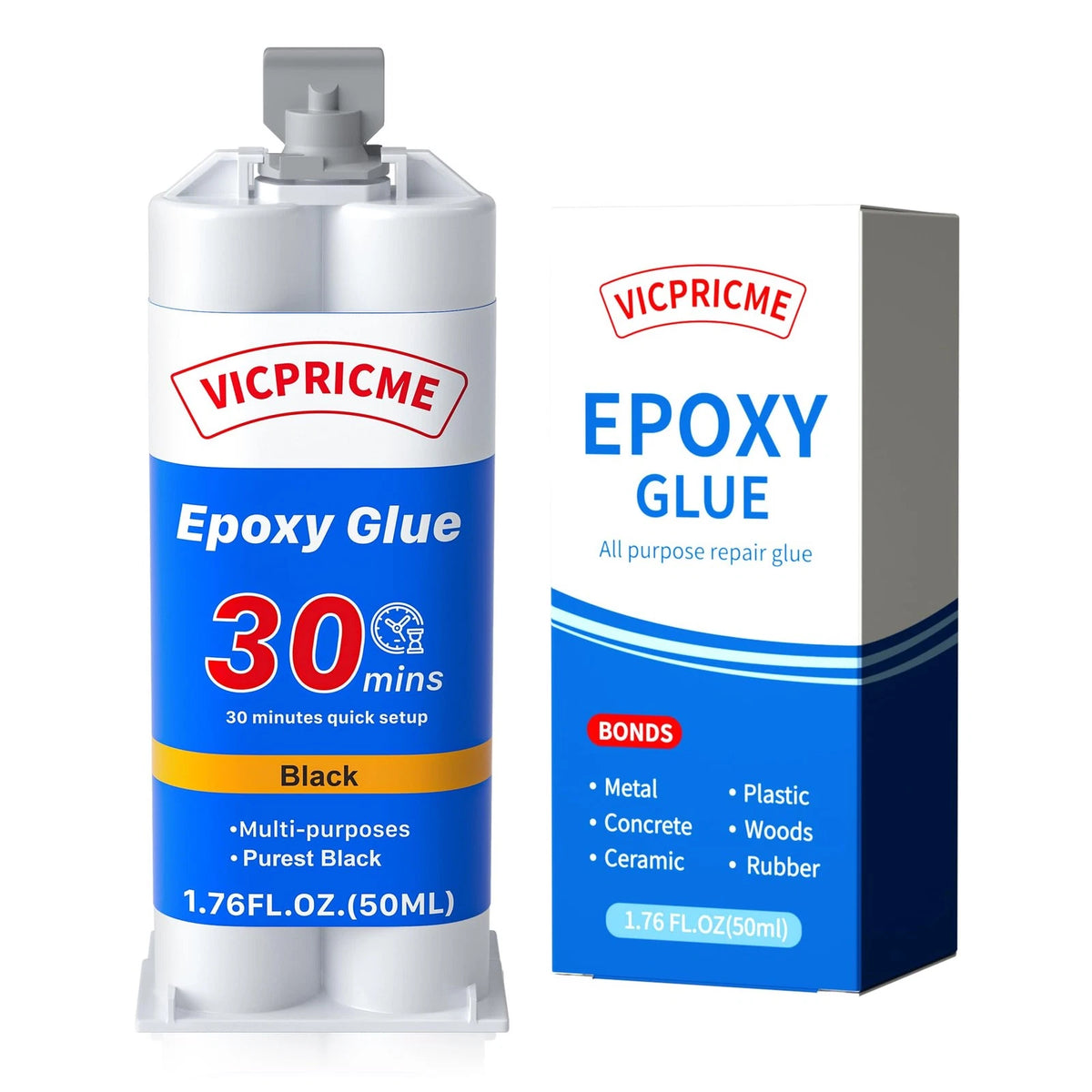 Vicpricme Plastic Glue Black,2 Part Epoxy Glue, 1.76oz black 1pcs,