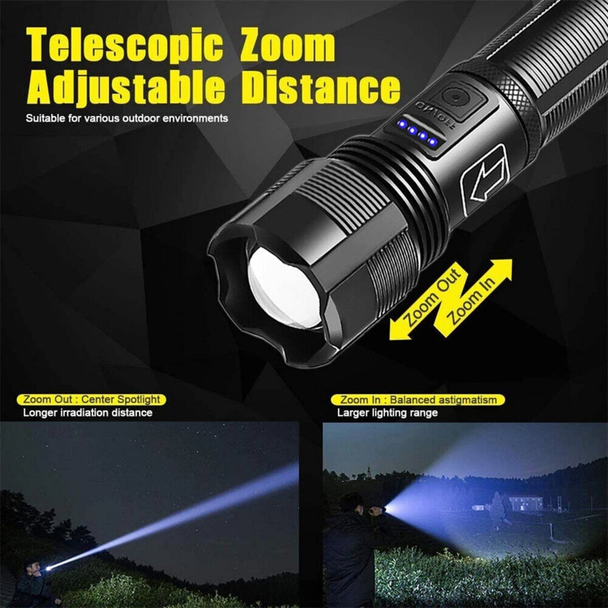 1000 lumens Super Bright LED Flashlight Tactical Rechargeable Waterproof