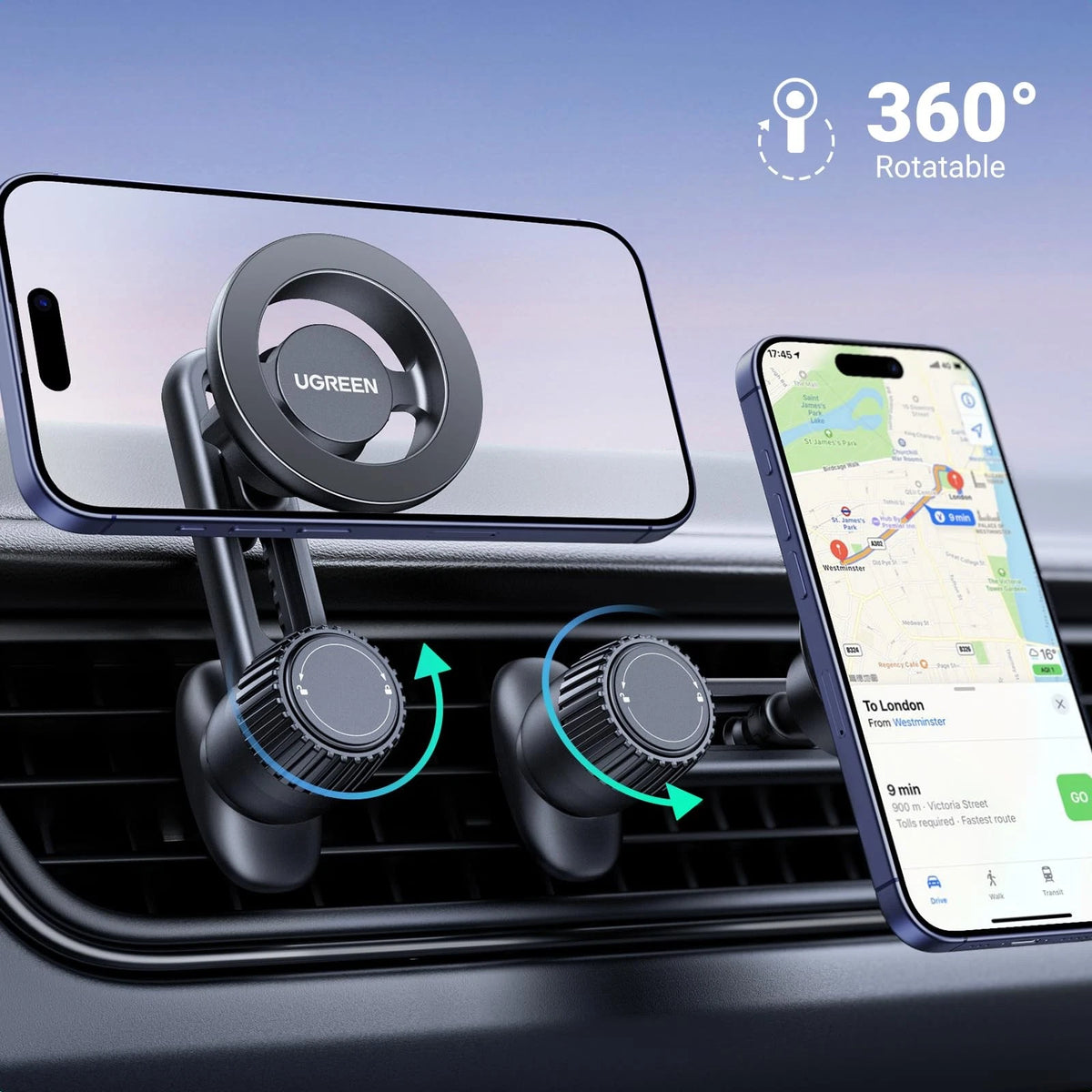 UGREEN Magnetic Phone Mount for Car Compatible Magsafe, 0.5 liters, Black