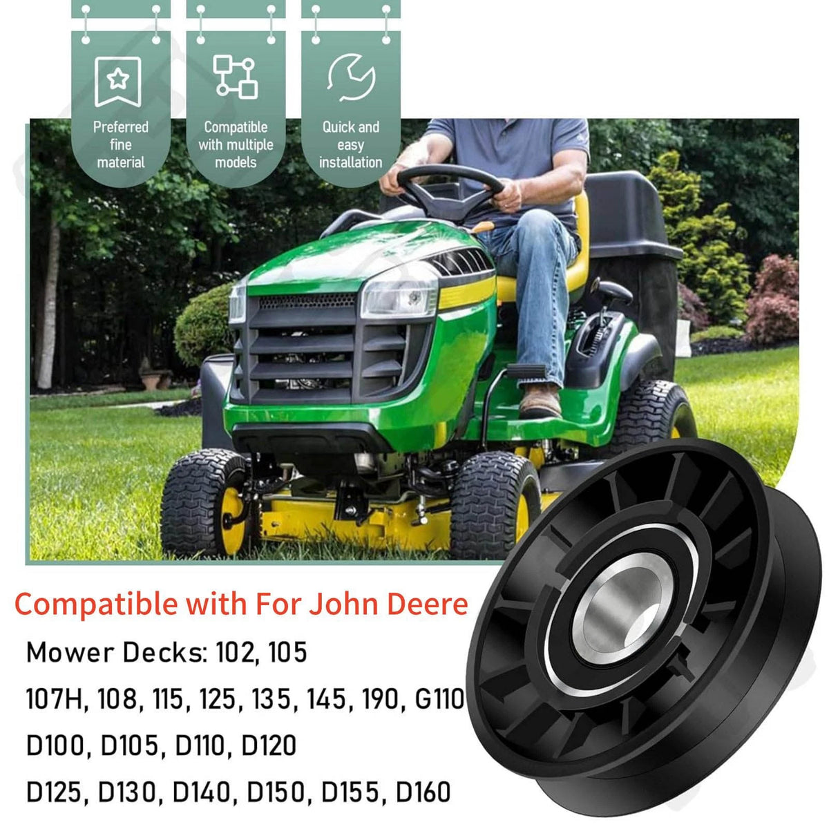 1Set V-Idler Pulley & Flat Idler Pulley For John Deere Lawn Mower Replace Parts