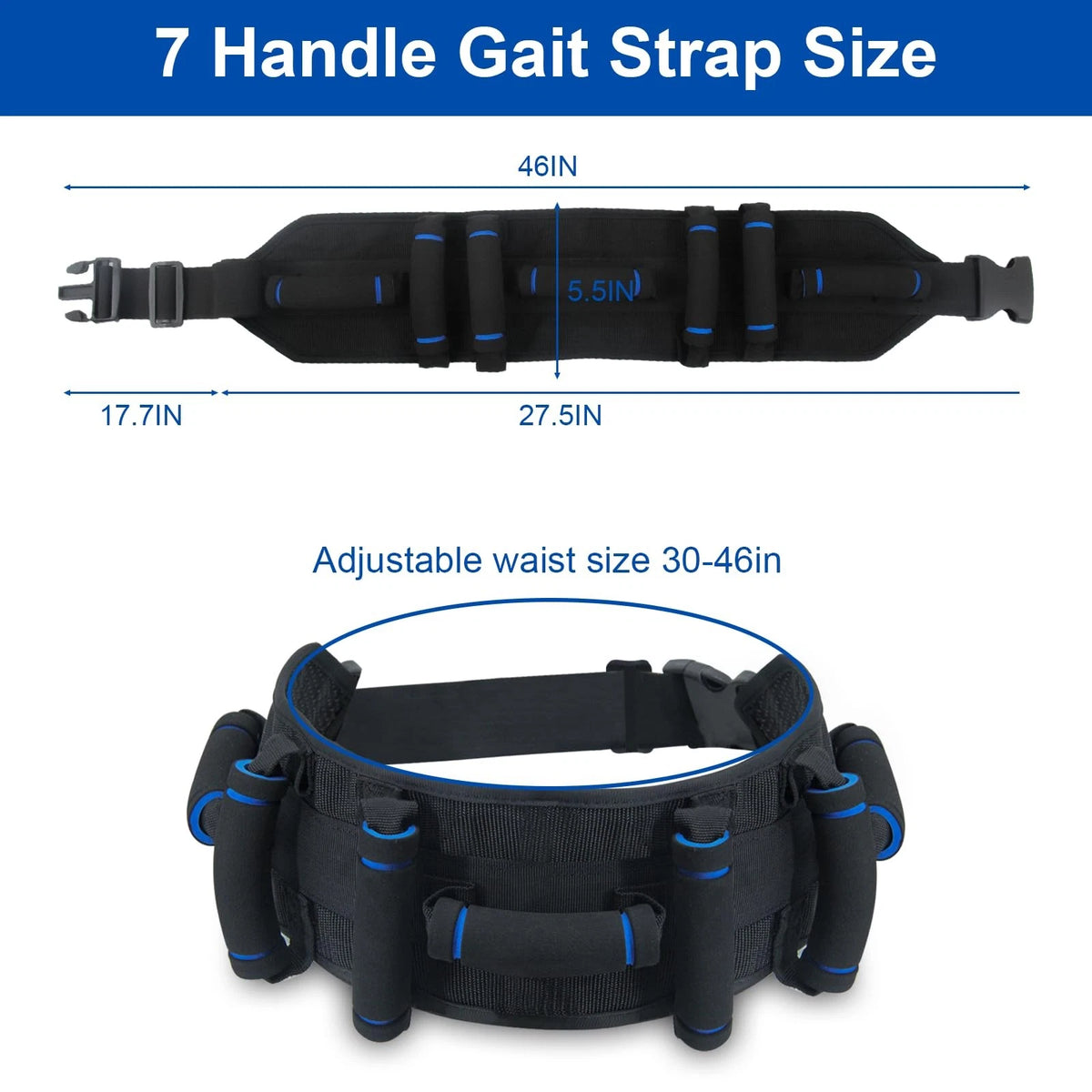 Gait Belts Transfer Belt for Seniors with Handles, Gate 7 handles, Black