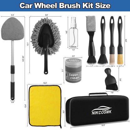 NIKCOSMK Windshield Cleaner Tool, 14Pcs Car Cleaning Kit - Interior Black