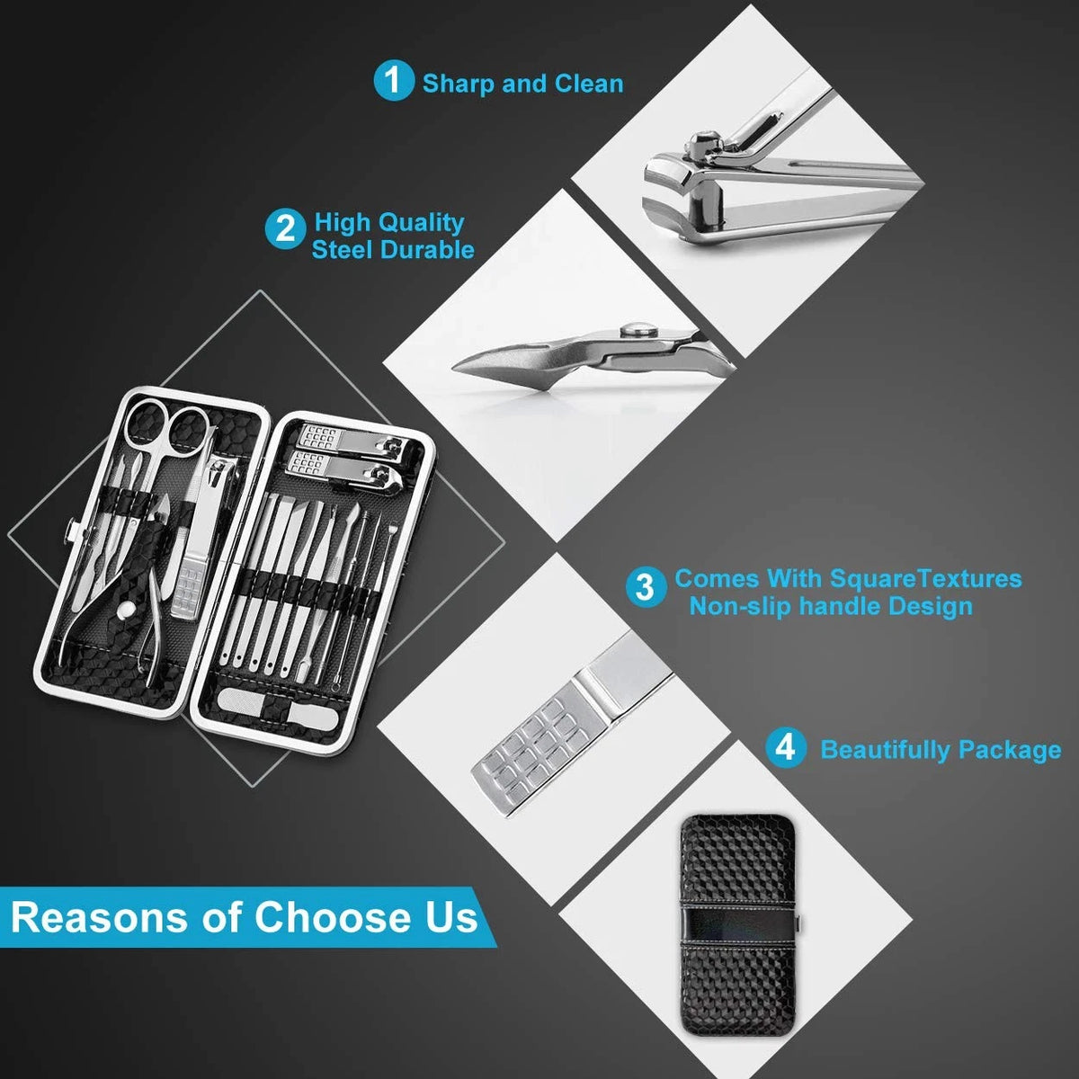 Yougai Nail Clippers Set - 18 Pcs Professional Manicure 18 Piece Set, Black