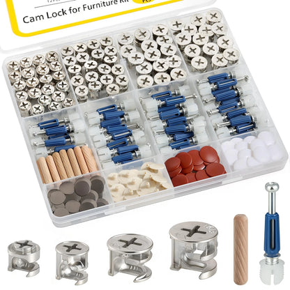 SVLING 138PCS Cam Locks for Furniture Assortment Kit,3-in-1 Eccentric Silver