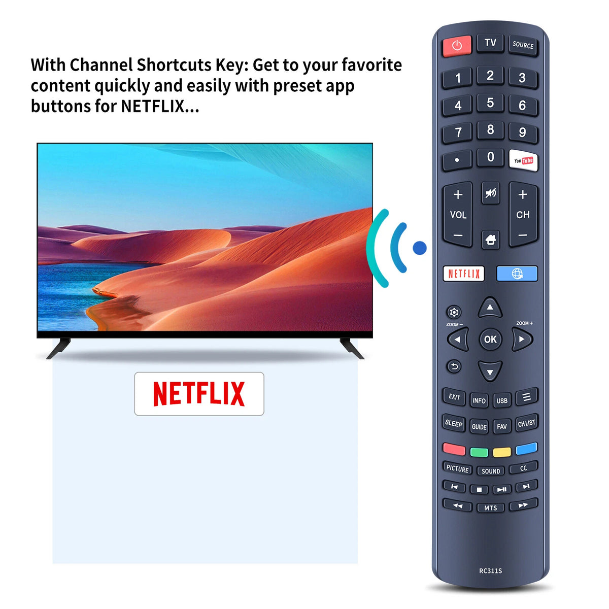 RC311S Remote Control Replace For Quasar 06-531W52-TY01X Q32HST2 Smart LED TV