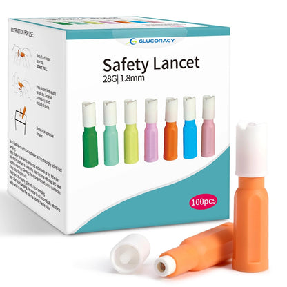 Glucoracy Safety Lancets, Sterile, Top Push Button Activated, 28 Gauge, 1.8...
