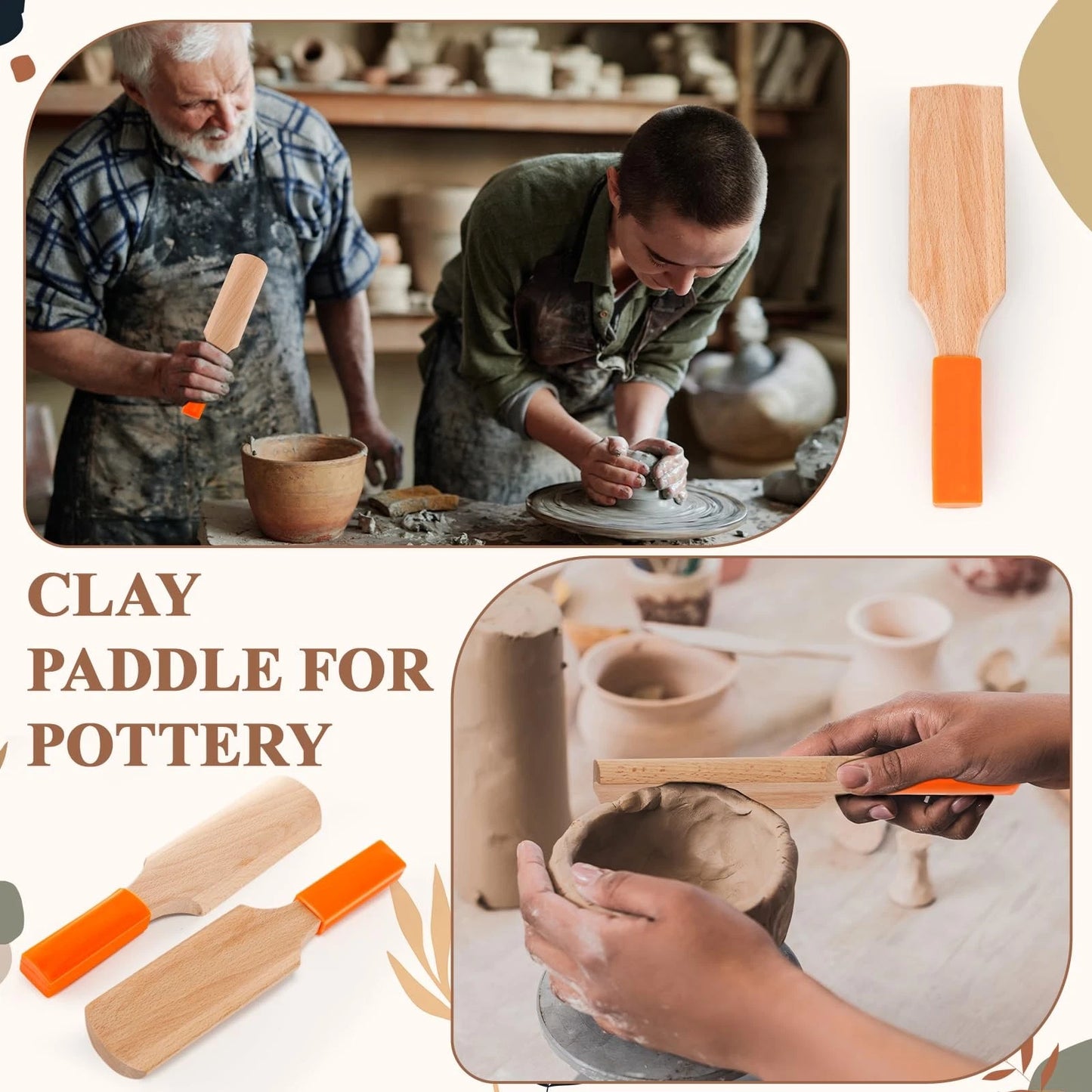Reallnaive Wooden Clay Paddle for Pottery and Ceramics 11.18 Inch wood color