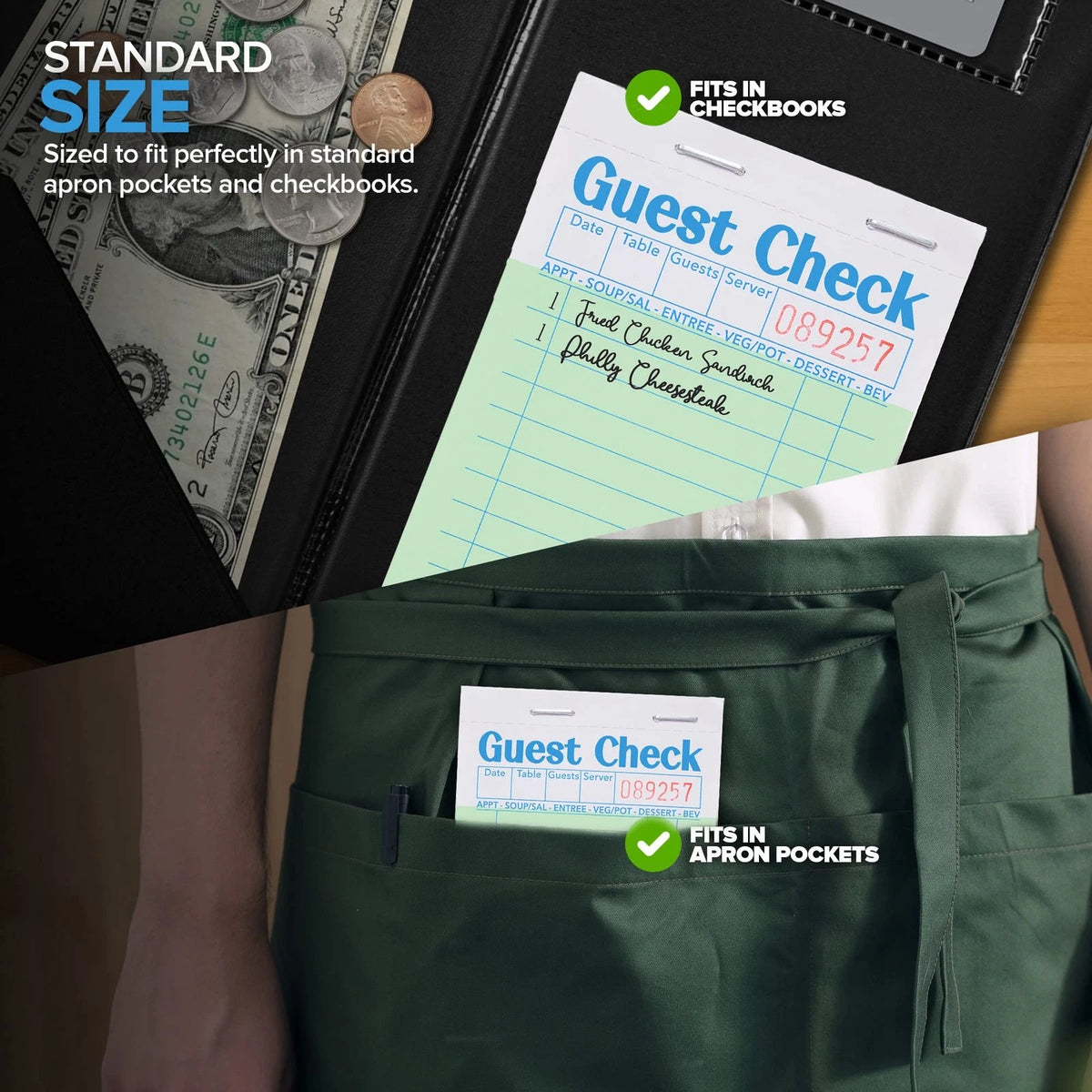 Stock Your Home Green Guest Check Books for Servers (10 Pack) 10 Pack,