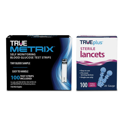 TRUE METRIX Self Monitoring Blood 100 Test Strips + 100 Lancets, Black