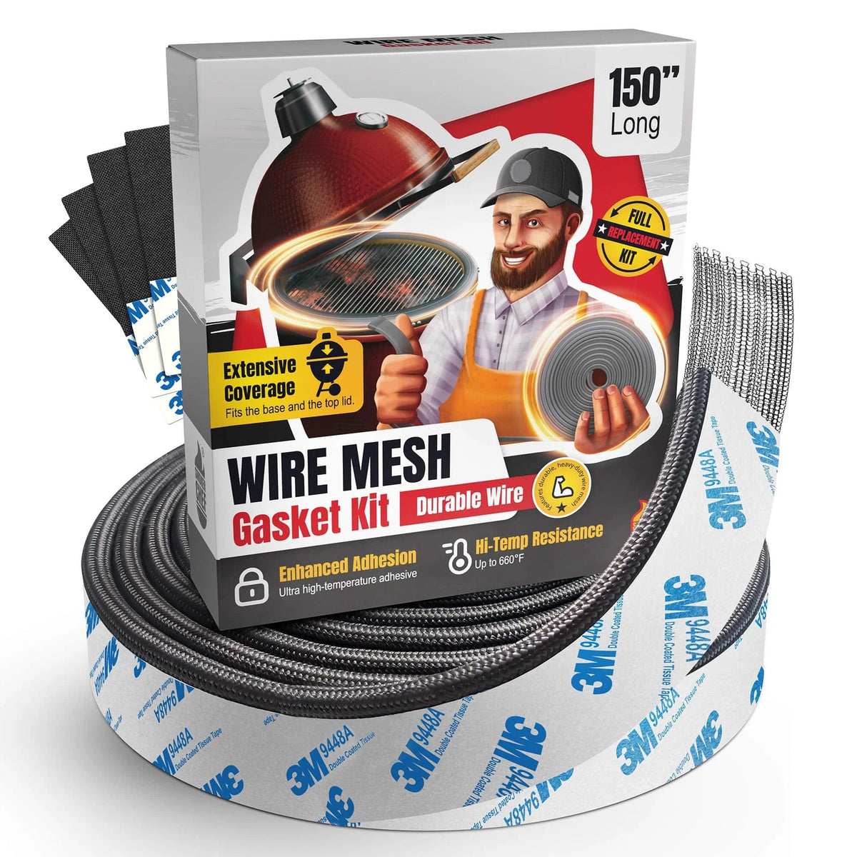 Wire Mesh Gasket Kit Fit for Kamado Joe Classic - 150" - CLASSIC JOE, Gray
