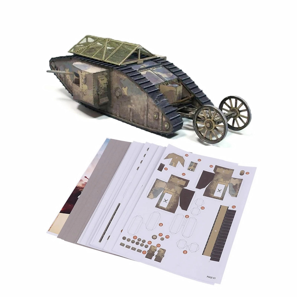 1:35 WWI British Mark.I Male Tank Souvenir Model DIY Unassembled Paper Kit