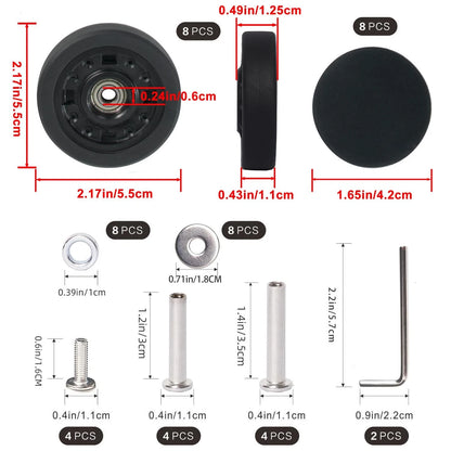 Luggage Wheels Replacement 55 * 11mm, Swivel 2.2 inches, 55mm/2.2inch -8PCS