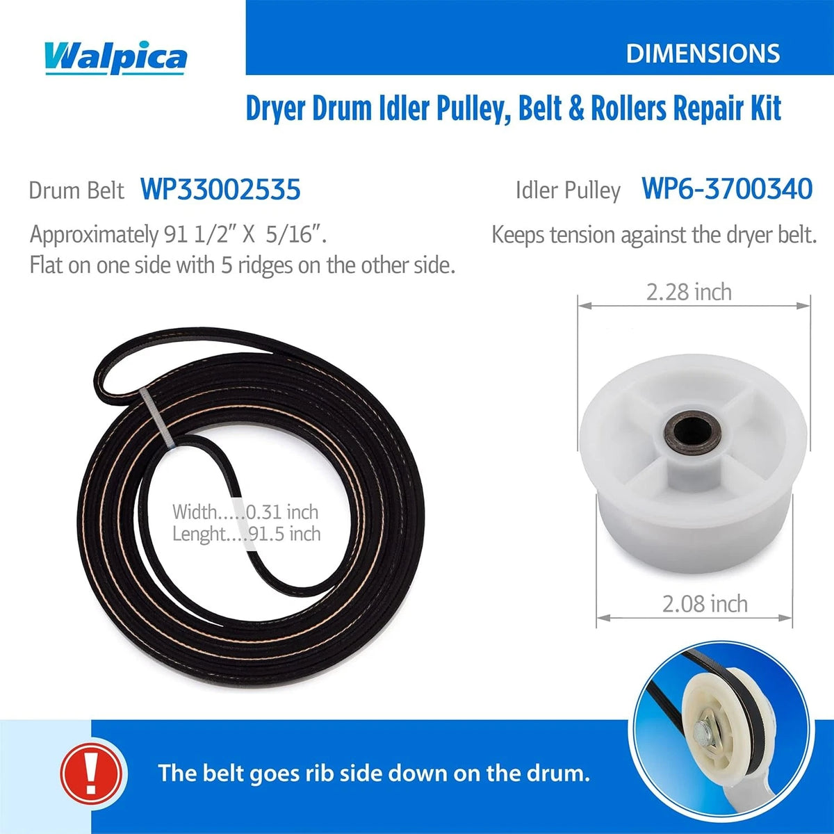 303373, Dryer Drum Support Roller Belt Idler Pulley Repair Kit for Maytag...