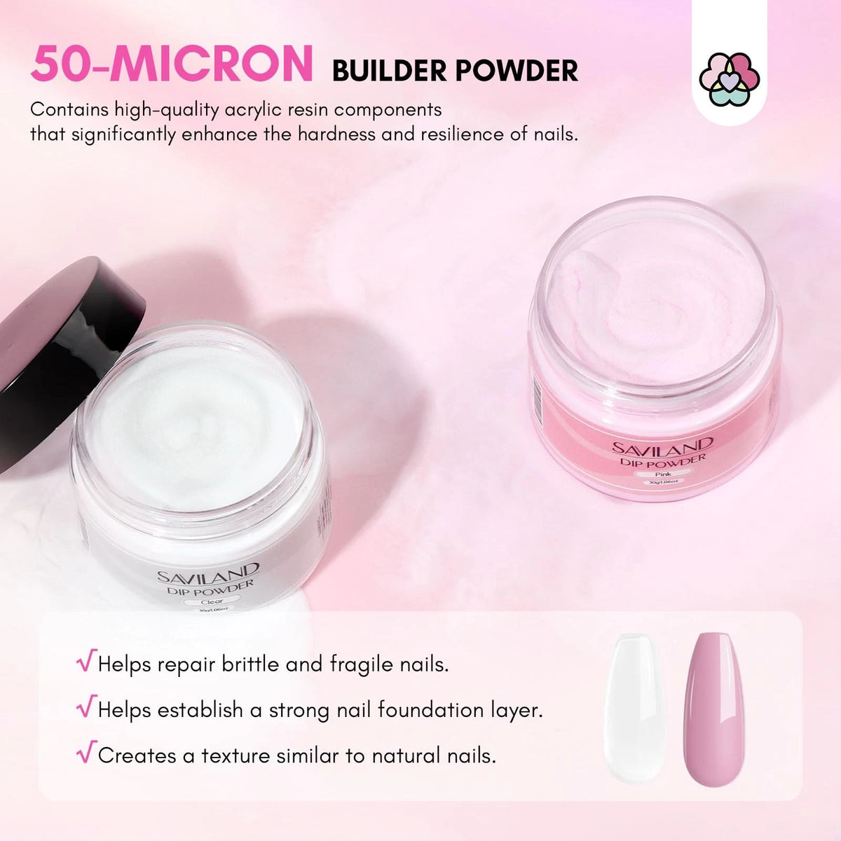 SAVILAND 60g Nail Repair Kit for Split Damaged Nails: 3 Mins 8PCS, Clear+Pink