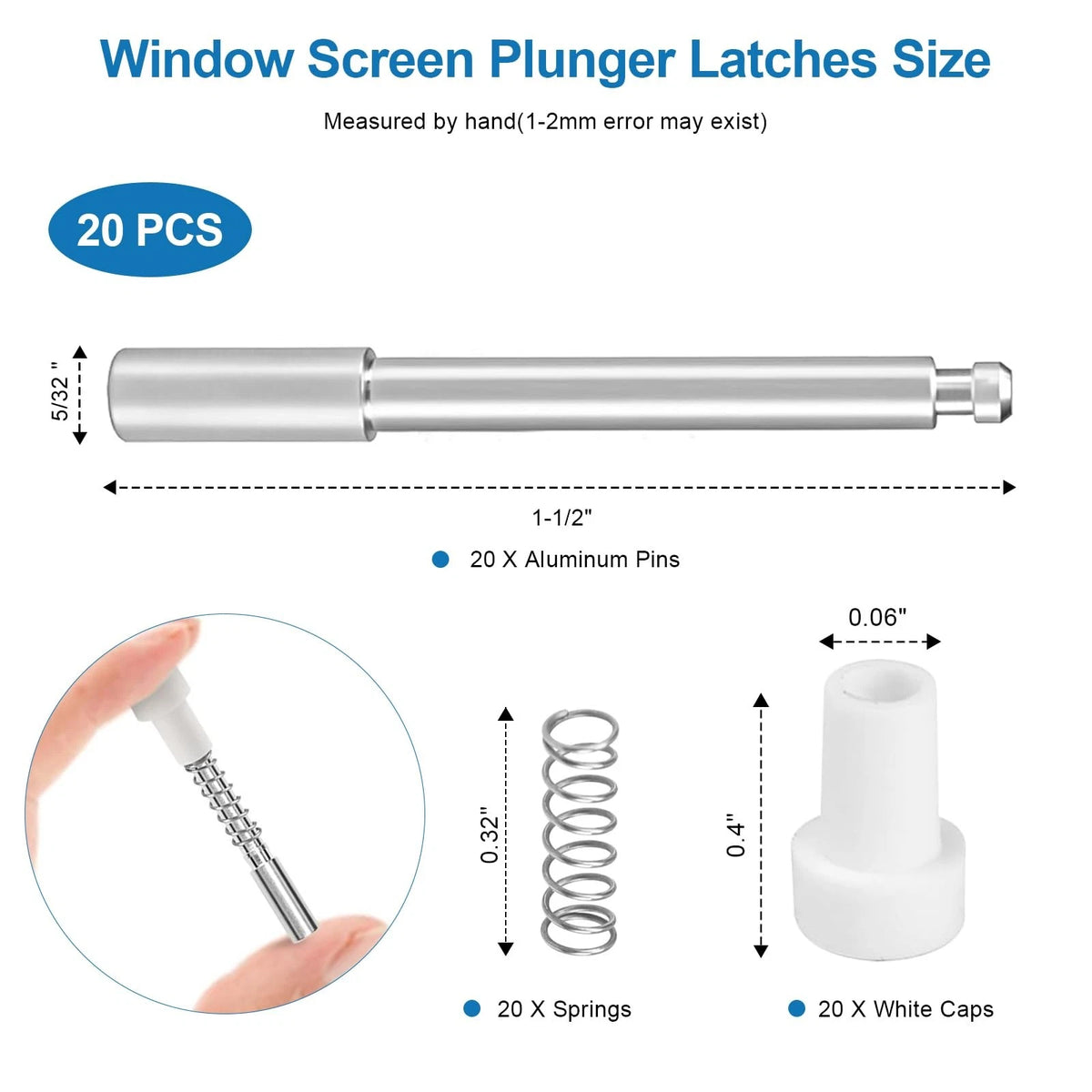 20 Pcs Window Screen Plunger Latches, Aluminum Alloy White