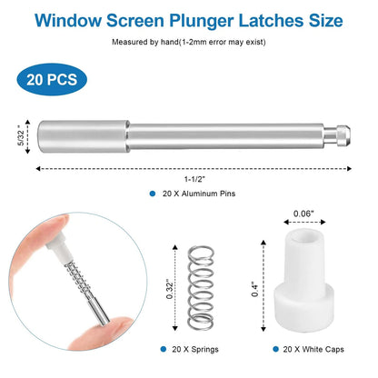 20 Pcs Window Screen Plunger Latches, Aluminum Alloy White