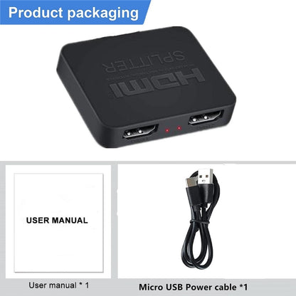 1 in 2 Out HDMI Splitter Mirror Distributor Amplifier Adapter Dual Display