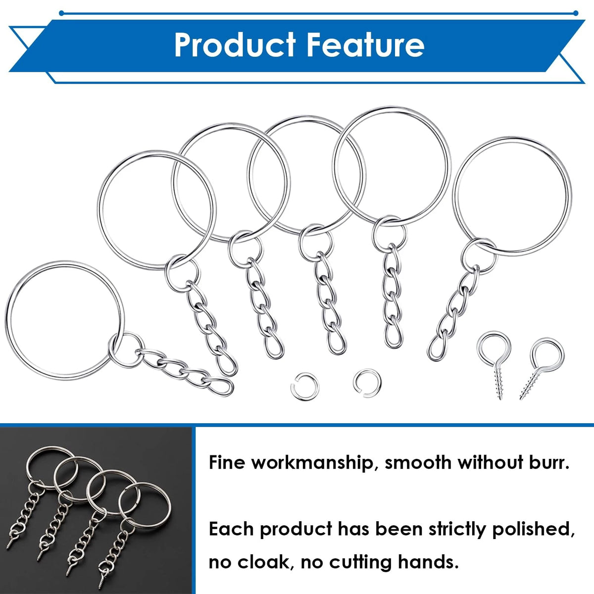Seept 420Pcs 1" 25mm Keychain Making Kit, Including 140Pcs Sliver